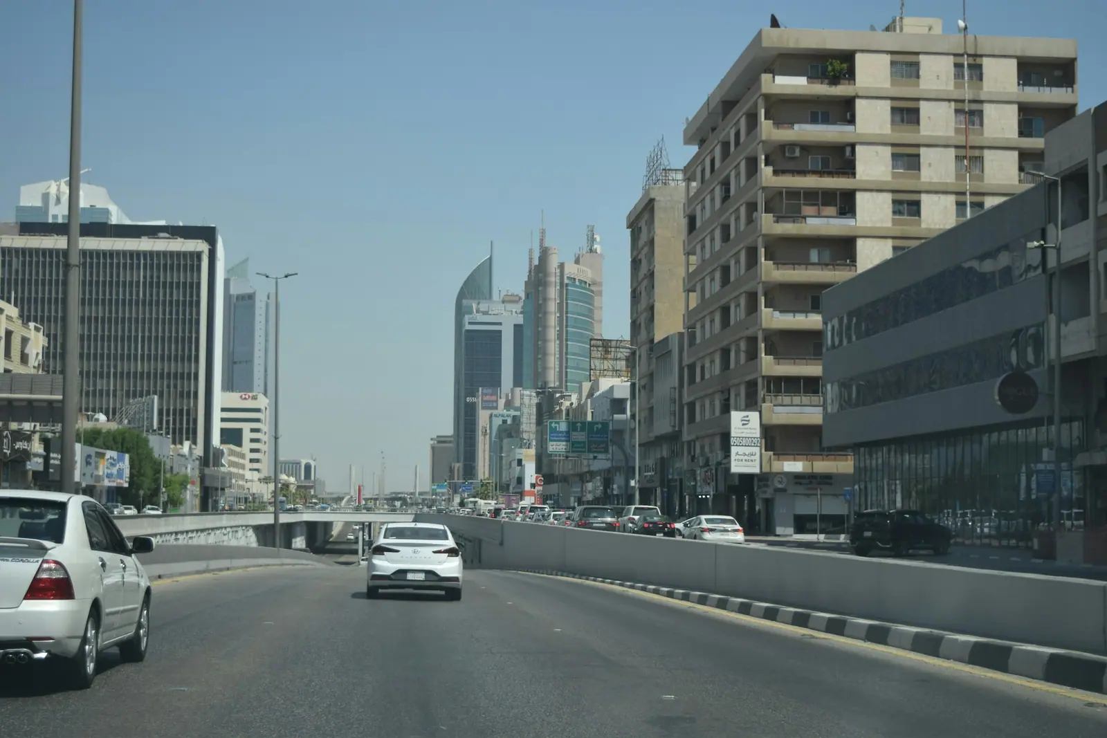 City street and towers in Saudi Arabia's Eastern Province